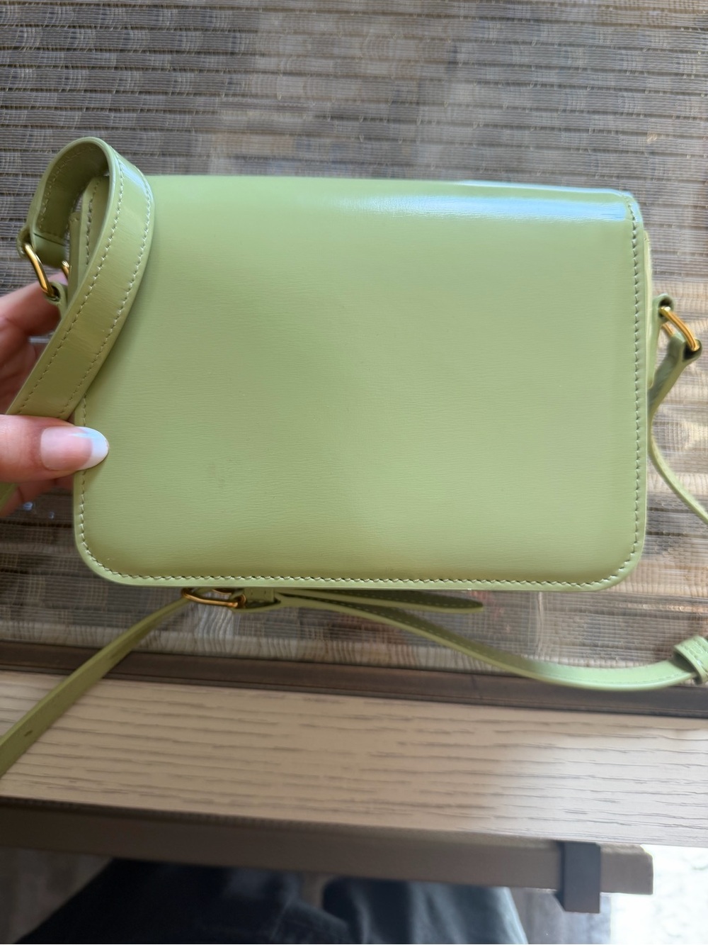 Celine Lime Green Leather Triomphe Crossbody with Gold Hardware - Picture 2 of 4